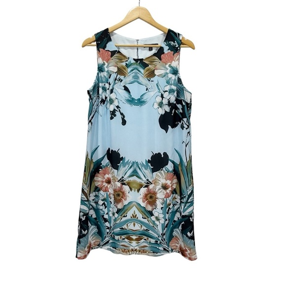 Signature by Sangria Floral Chiffon Shift   Dress - Blue Women’s Size 10 - Picture 9 of 9